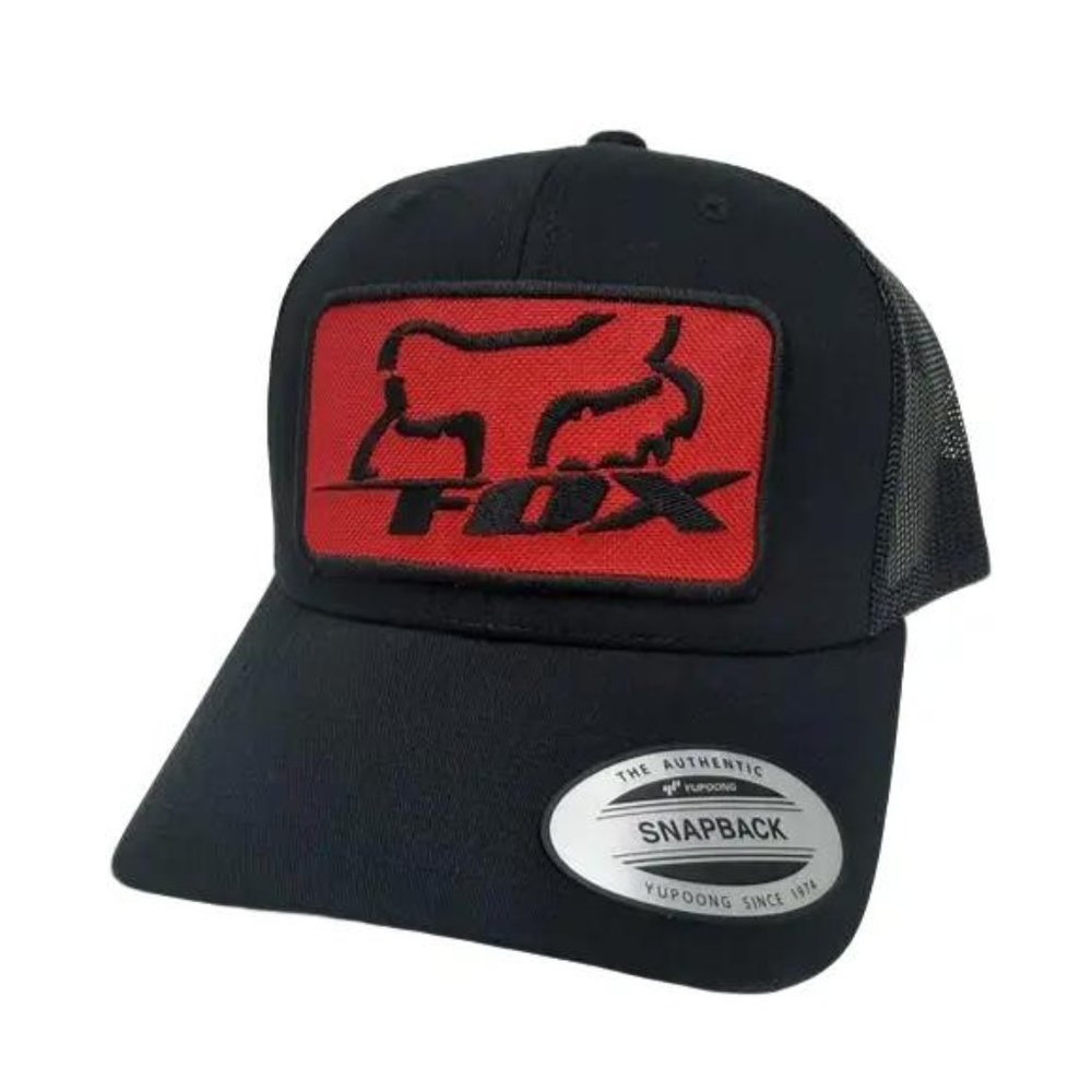 FOX Shox Retro Embroidered Patch Curved Bill Mesh Snapback Trucker Hat Cap Black